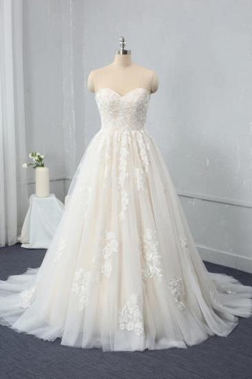 Sweetheart White/Ivory Sleeveless Tulle Lace Bridal Dress with Sweep Train_1