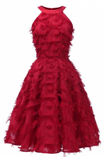 Elegant Halter Feather Princess Vintage Dresses | Retro A-line Burgundy Homecoming Dress_3