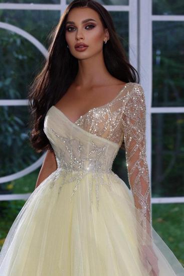 Designer evening dress long with sleeves | Yellow Prom Dresses With Glitter_2