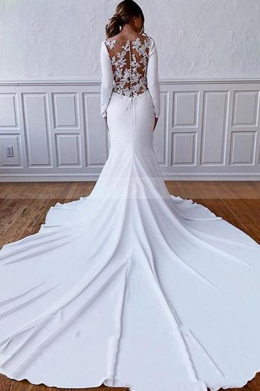 Elegant Long Sleeves Bateau White Wedding Reception Dress Floor Length Wedding Dress_2