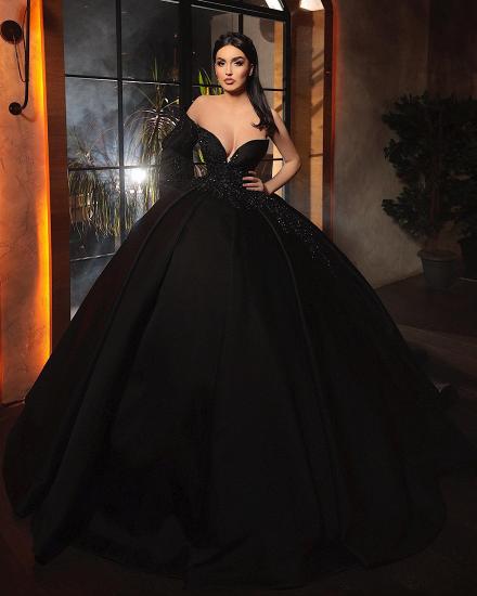Gorgeous Black Off Shoulder One Sleeves A-line Princess Ball  Gown_3