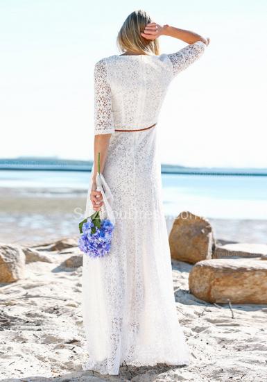 Full Lace Long Sheath Wedding Gowns Scoop Half Sleeves Elegant Zipper Wedding Dresses_4