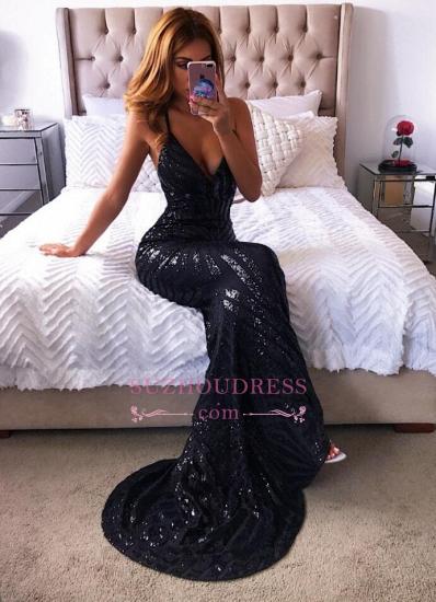 Sexy Mermaid Black Prom Dresses | 2022 Spaghetti-Straps Long Sequins Evening Dresses_1