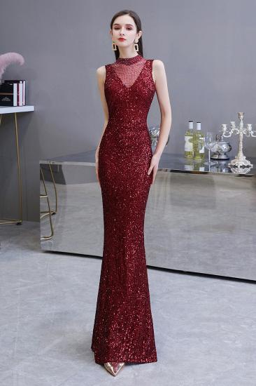 Elegant Illusion neck Burgundy Sleeveless Mermaid Prom Dress_3