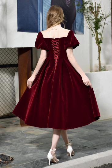 Arick | Unique Burgundy Bubble Sleeve V-neck Velvet Short Prom Dress_2