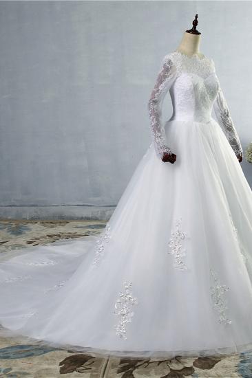 TsClothzone Elegant Jewel Tulle Lace Wedding Dress Long Sleeves Appliques Sequins Bridal Gowns On Sale_4