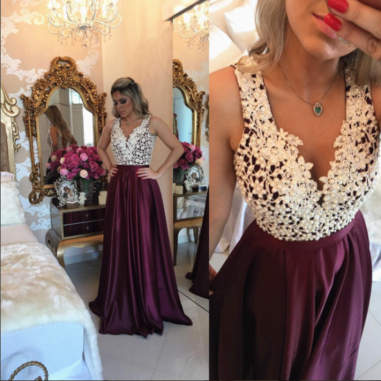 Burgundy Sleeveless Long Evening Dresses Online Lace Prom Dress Cheap with Beads_3