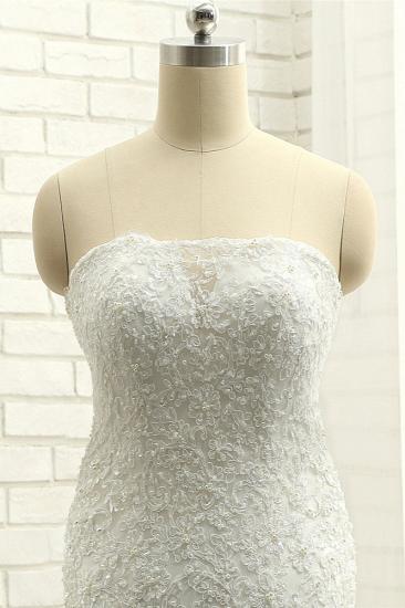 TsClothzone Elegant Bateau White Mermaid Wedding Dresses With Appliques Ruffles Lace Bridal Gowns On Sale_5