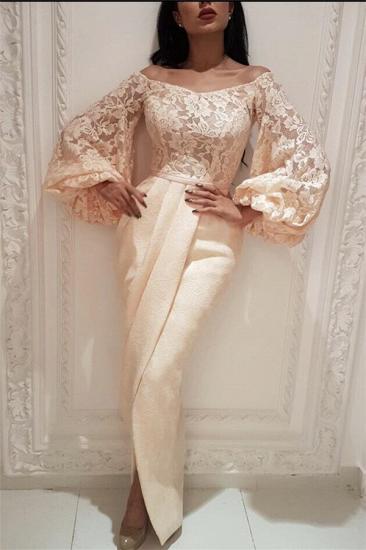 Elegant Lace Off the Shoulder Long Prom Dress | Long Sleeves Slit Mermaid Prom Dress