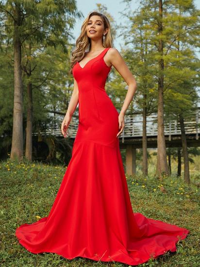 Rotes langes Abendkleid mit V-Ausschnitt | Einfaches Abendkleid_5