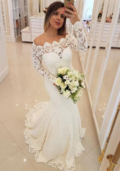 Gorgeous Long Sleeve Appliques Mermaid Wedding Bridal Dress