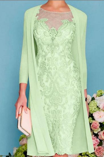 Two Piece Sheath / Column Mother of the Bride Dress Knee Length Chiffon Lace 3/4 Length Sleeve_6