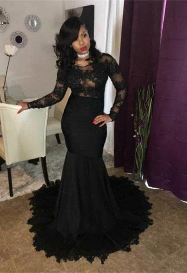Sexy black lace prom dress, long sleeve mermaid party dress BA7785_2