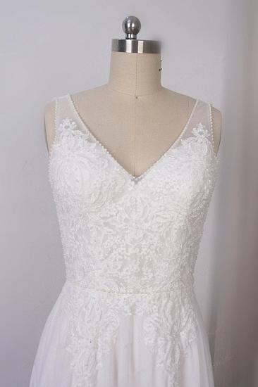 TsClothzone Elegant Straps V-neck Chiffon White Wedding Dress Sleeveless Lace Appliques Ruffle Bridal Gowns On Sale_4