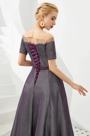 Hayden | Sparkly Regency Round Neck Abendkleid mit kurzen Ärmeln und lila Gürtel_11