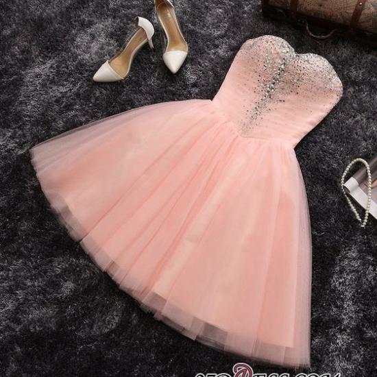Beads Sequins Short Homecoming Dresses | Sweetheart Coral Pink Hoco Dress_3