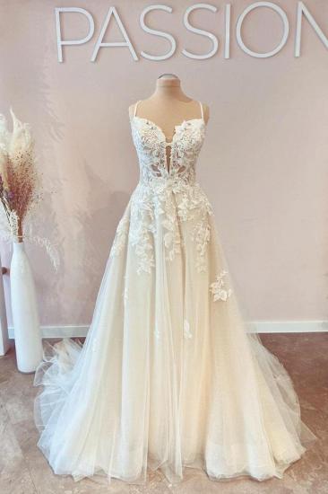 Simple Designer Wedding Dresses A Line Lace_1