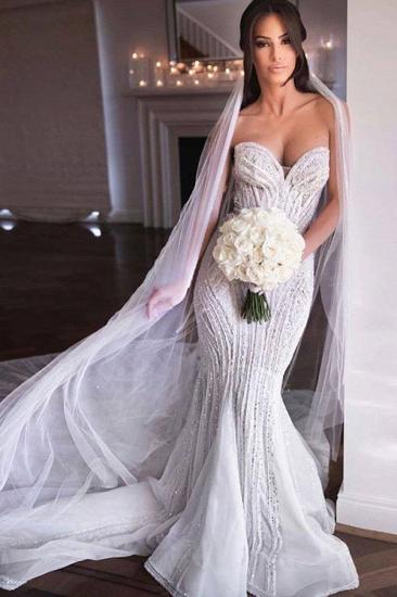 Strapless Sweetheart Beads Mermaid Wedding Dresses | Appliques Tulle Bridal Gowns