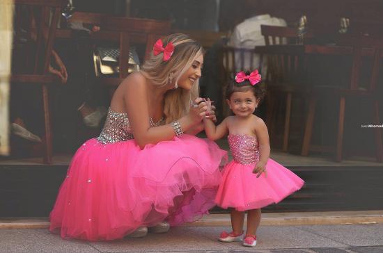 Glamorous Sequins Tulle Short Mother And Daughter Dress Sweetheart_5