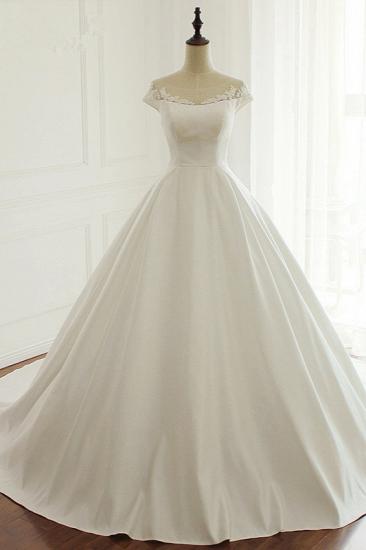 TsClothzone Simple A-Line Satin Jewel Ruffle Wedding Dress Tulle Lace Appliques Sleeveless Bridal Gowns On Sale_1