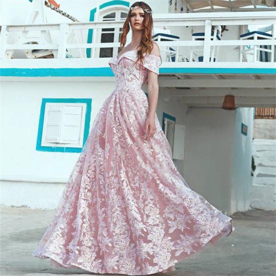 Pretty Pink Off The Shoulder Evening Dresses | New in Lace Long Formal Dress_3