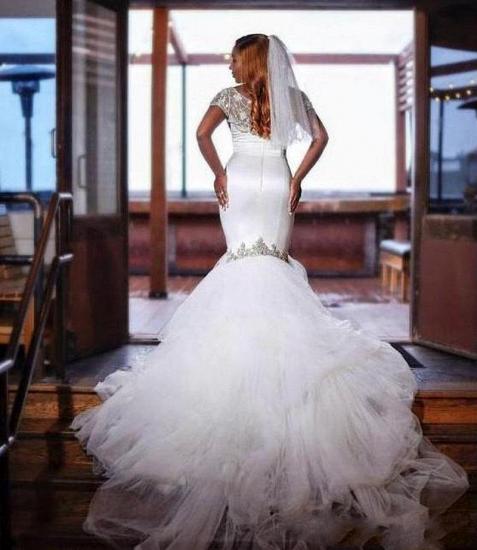 Mermaid Tulle Beads Appliques Wedding Dress | Exquisite Short Sleeves Bridal Dresses_2