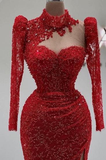 Rote Abendkleider lang Glitter | Ballkleider mit Ärmeln_2