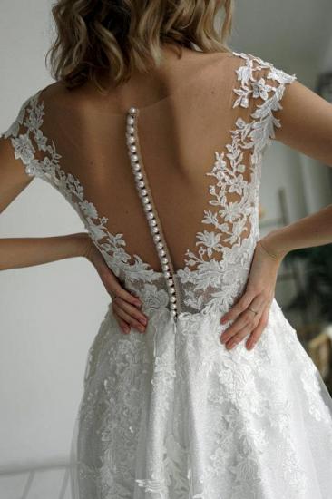 Cheap Sparkly V Neck A Line Wedding Dresses With Lace_4