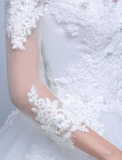 Jewel Tulle Lace Appliques 3/4 Sleeves Ball Gown Wedding Dresses_6