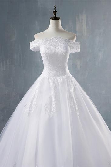 TsClothzone Wunderschönes schulterfreies weißes Tüll-Hochzeitskleid mit Spitzenapplikationen Brautkleider im Angebot_6