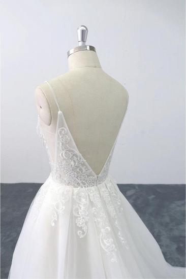TsClothzone Sexy Spaghetti Straps Tulle Lace Wedding Dress V-Neck Ruffles Appliques Bridal Gowns Online_7