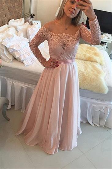 Latest Pink Long Sleeve Evening Gown A-Line Lace Chiffon 2022 Prom Dress