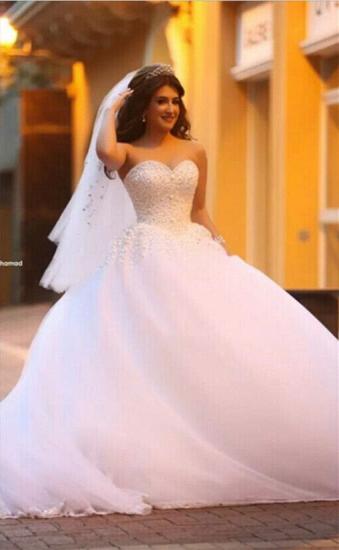 Pure White Sweetheart Princess Ball Gown Wedding Dress Tulle Beading Cute Popular Bridal Dress
