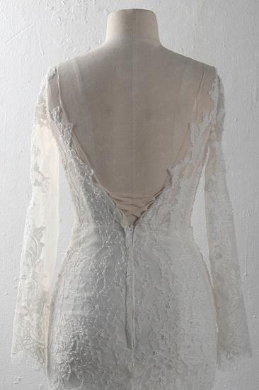 TsClothzone Elegantes Tüll-Spitzen-Hochzeitskleid mit V-Ausschnitt und langen Ärmeln Meerjungfrau-Applikationen Brautkleider mit Perlenstickerei Online_6
