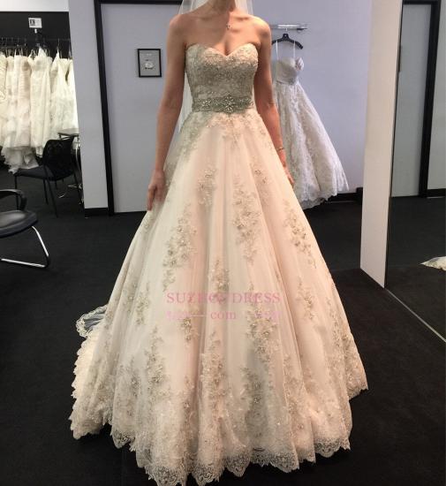 Luxury A-Line Sleeveless Beading Sweetheart Lace-Applique Wedding Dresses_2