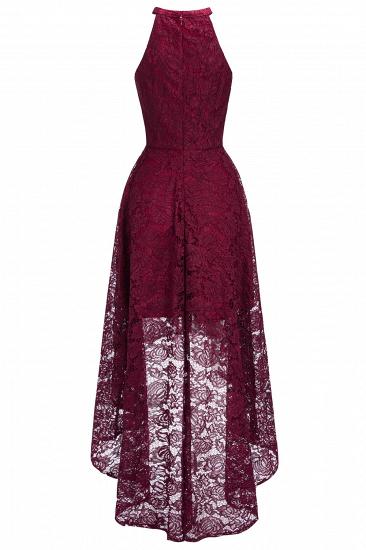 Halter Sleeveless Sheath Asymmetrical Burgundy Lace Dresses_5