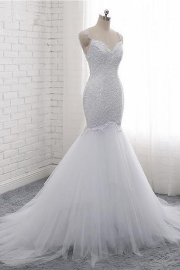 TsClothzone Mordern Straps V-Neck Tulle Lace Wedding Dress Sleeveless Appliques Beadings Bridal Gowns Online_4