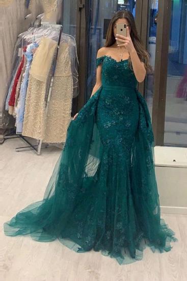 Off Shoulder Tulle Mermaid Evening Gown with Detachable Train