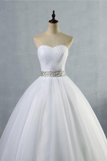 TsClothzone Wunderschönes, trägerloses, herzförmiges Tüll-Hochzeitskleid, ärmellose Rüschen, Brautkleider mit Perlenstickerei, Schärpe_5
