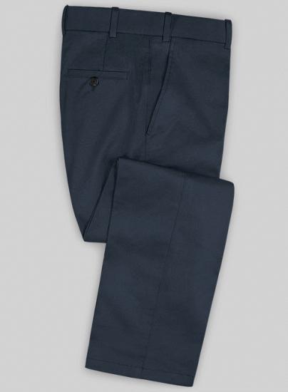 Dark blue cotton notched lapel stretch suit | two-piece suit_3