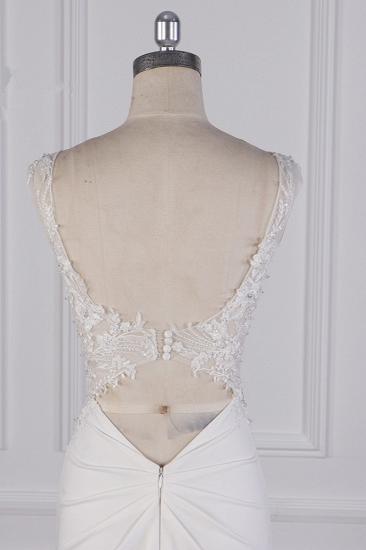 TsClothzone Glamorous Mermaid Satin Sleeveless Wedding Dress White Lace Appliques Bridal Gowns with Beadings On sale_7