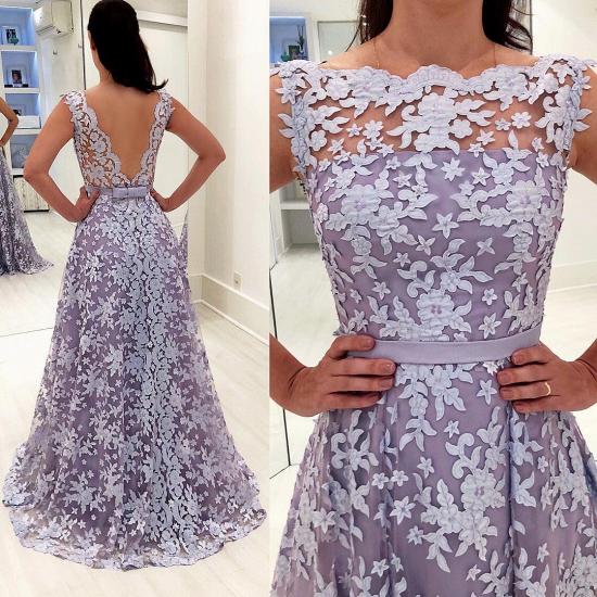 2022 Sleeveless Lace Evening Dresses | A-line Floor Length Prom Dresses with Bowknot