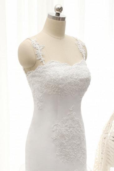 TsClothzone Sexy ärmellose Träger Rüschen Brautkleider mit Applikationen Weiße Meerjungfrau Satin Brautkleider online_5