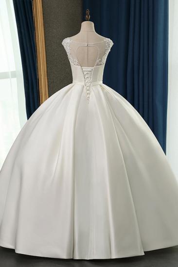 TsClothzone Chic Satin Ball Gown Jewel Wedding Dress Sleeveless Appliques Ruffles Bridal Gowns On Sale_3