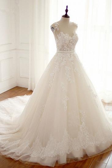 TsClothzone Stylish Jewel A-Line Tulle Ivory Wedding Dress Appliques Sleeveless Bridal Gowns with Beading Sash Online_4