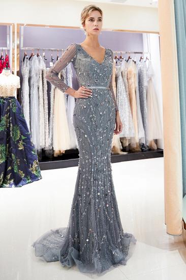 MAVIS | Mermaid Long Sleeves V-neck Sequins Evening Gowns with Sash_4