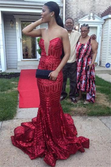 Strapless Mermaid Sequins Sexy Prom Dresses| 2022 Sleevelss Cheap Evening Gown