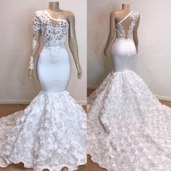 One Shoulder Lace Appliques Meramid Prom Dresses with sleeve_5