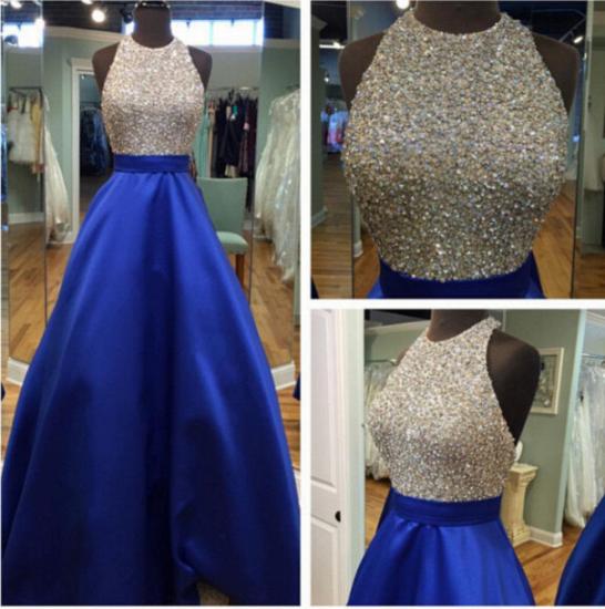 New Arrival Halter Beading Prom Dress Latest A-Line Sweep Train Formal Occasion Dress_4