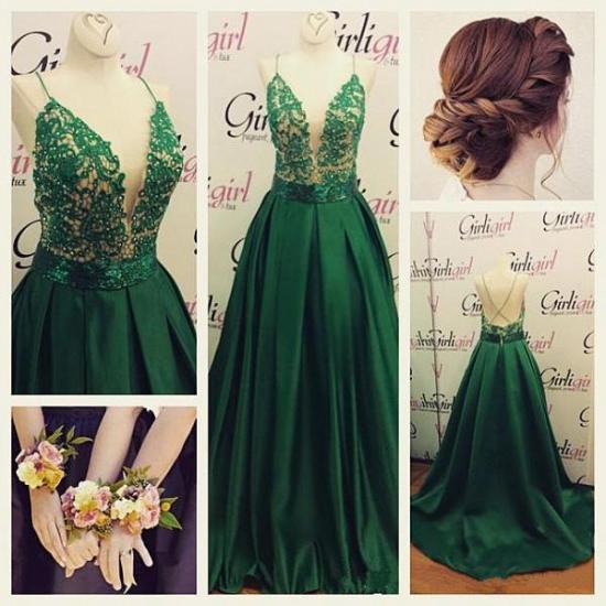 Dark Green Spaghetti Straps Prom Dresses Cheap A-line Evening Gowns 2022_3